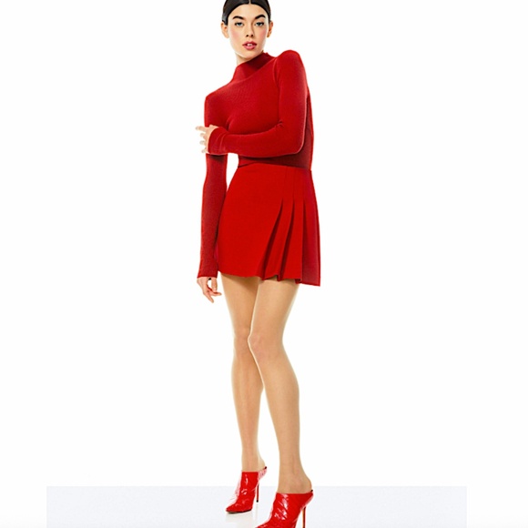 ALICE + OLIVIA  Alice + Olivia Semira Pleated Mini Skirt In Red - Picture 3 of 15